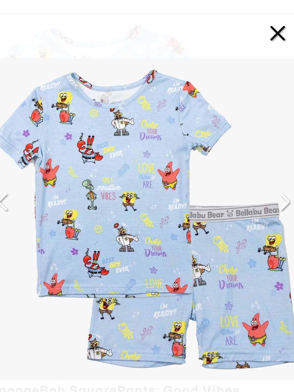 Bellabu Bear SpongeBob SquarePants: Good Vibes Bamboo Kids Pajama Short Set
